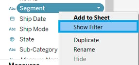 Quick filter in Tableau