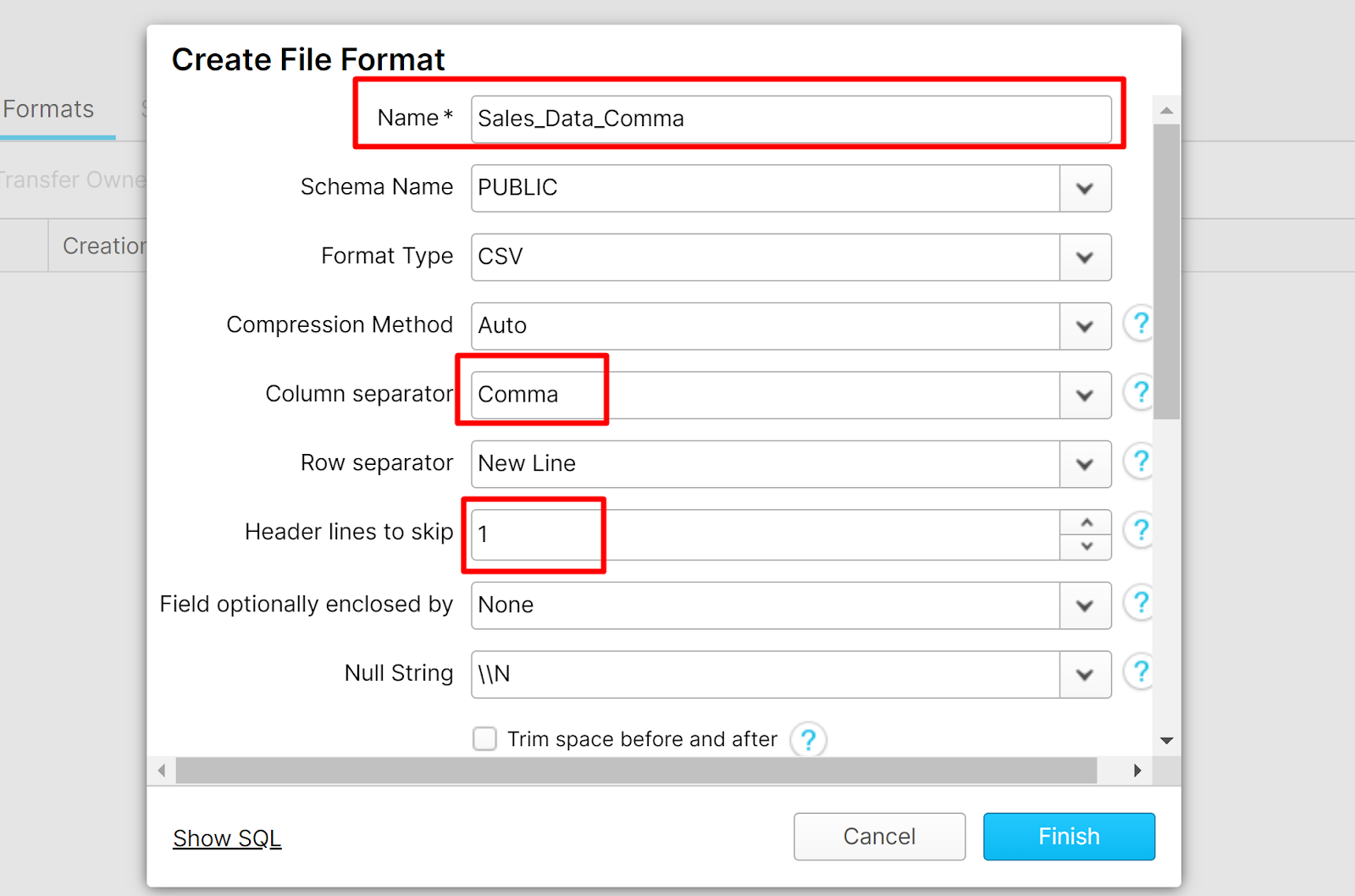 Check file format Snowflake