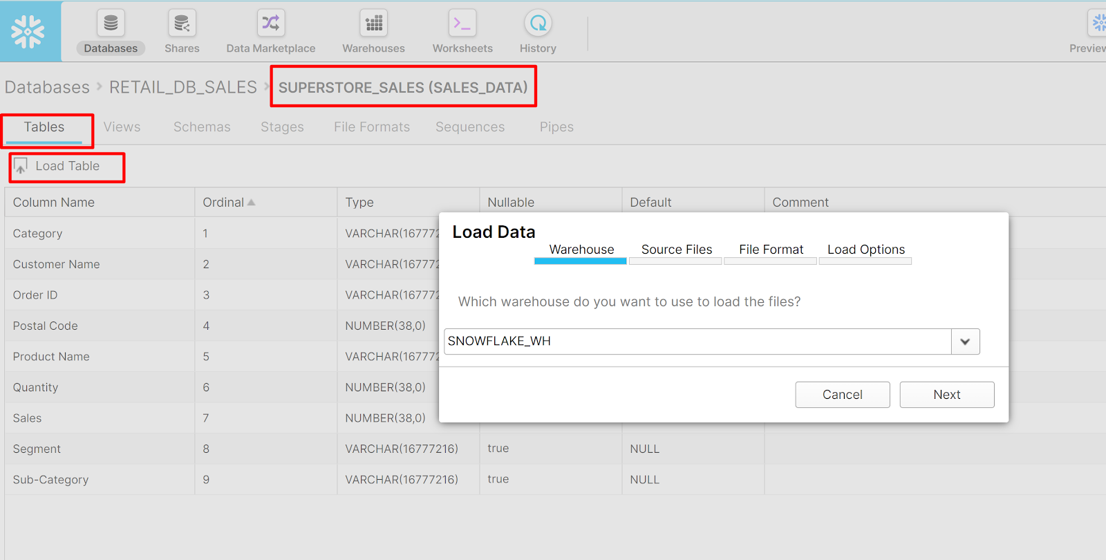 Load local file Snowflake