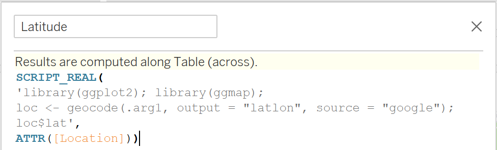 Geocoding Tableau - Latitude Calc