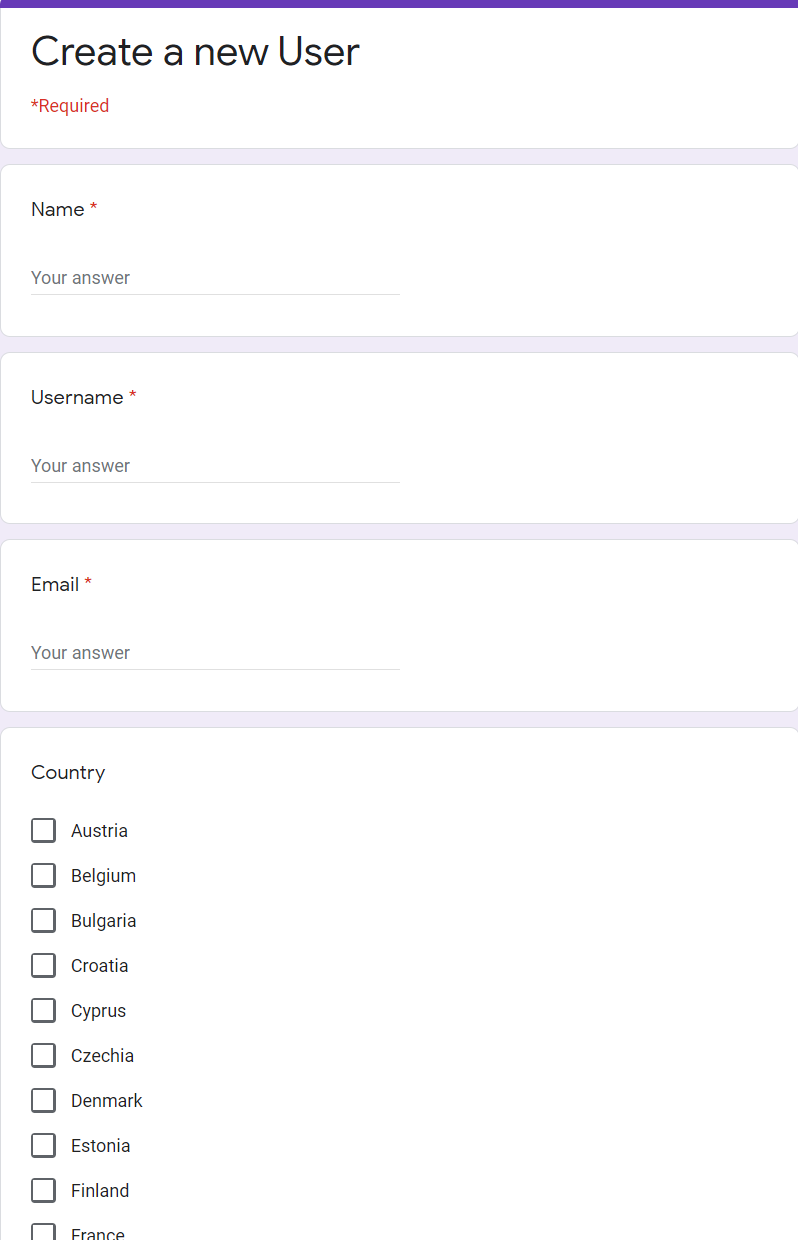 Create a New User through Google Forms